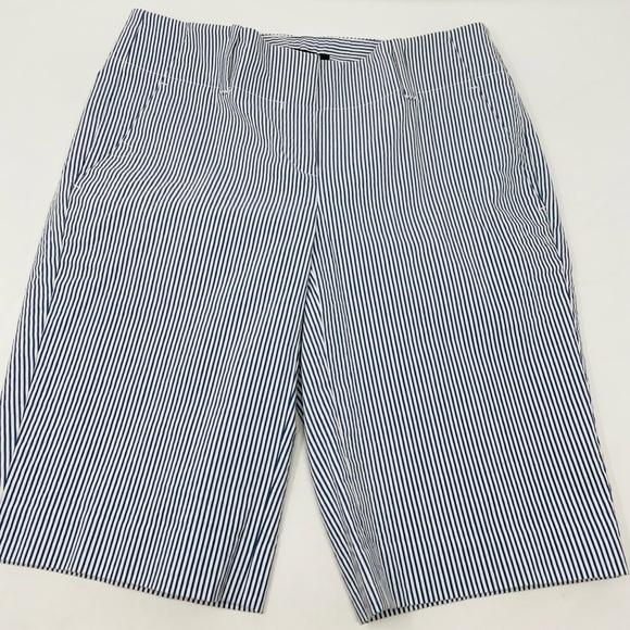 Women’s Ann Taylor Blue and White Flat Front Seersucker Shorts - Picture 2 of 7